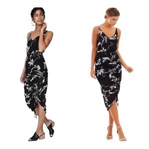 NWT SHONA JOY Black Floral Ruched Slip Midi Dress Size 6